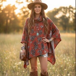 Easel NWOT Scarlet Floral Oversized Cowl Neck Tunic Poncho Size S